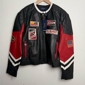 Polo by Ralph Lauren Black & Red Leather Racing star moto Jacket